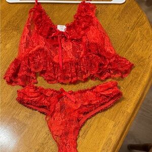 Elegant Red Lace Lingerie Set—size medium
